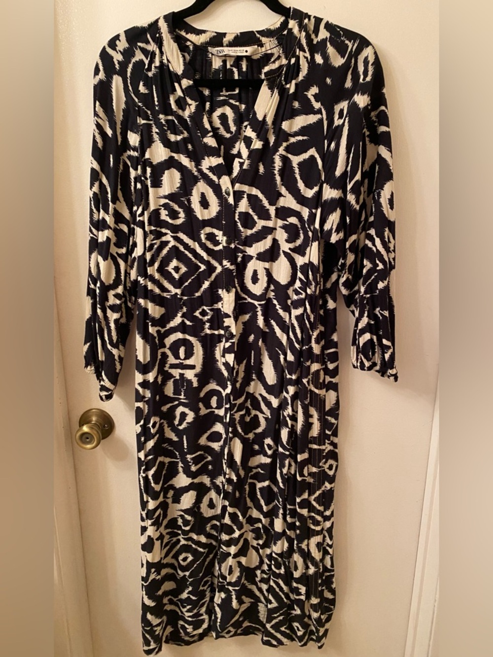 Zara Navy and White Ikat Maxi Dress